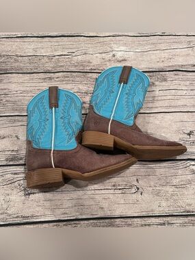 Ariat Turquoise and Brown Leather Western Cowboy Boots kids’ Size 3